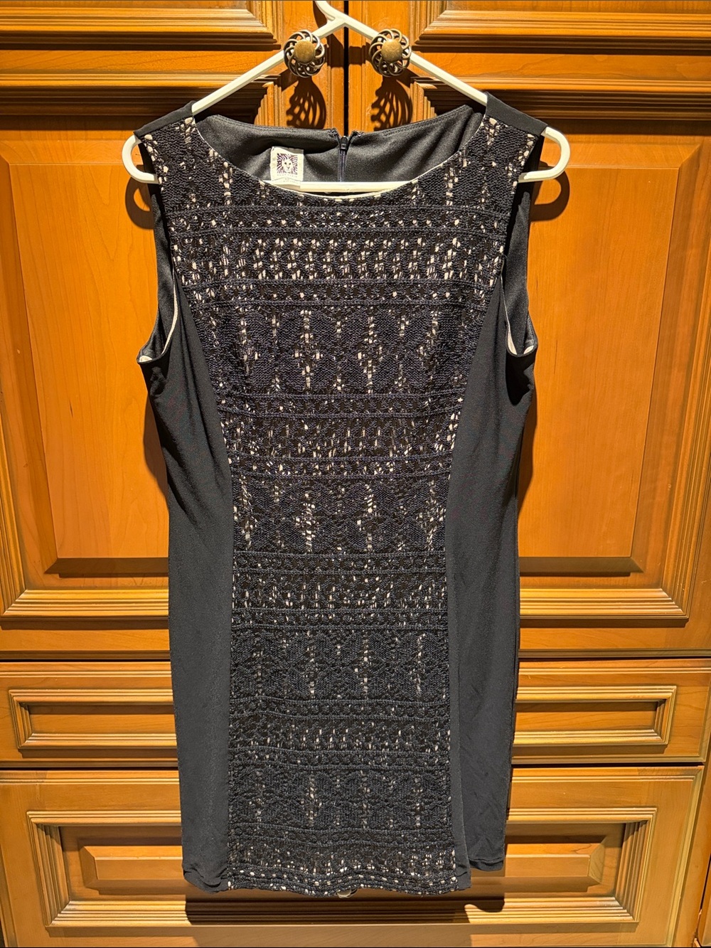 Anne Klein Black Crochet-Front Sheath Dress